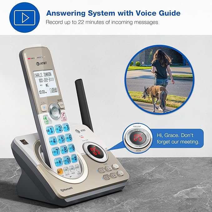 AT&T DL72319 DECT 6.0 3-Handset Cordless Phone for Home with Connect to Cell, Call Blocking, 1.8" Backlit Screen, Big Buttons, intercom, and Unsurpassed Range