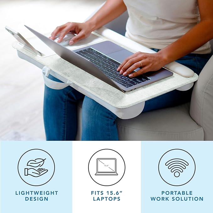 LAPGEAR Home Office Pro Lap Desk with Wrist Rest, Mouse Pad, and Phone Holder - Taj Mahal Marble - Fits up to 15.6 Inch Laptops - Style No. 91601
