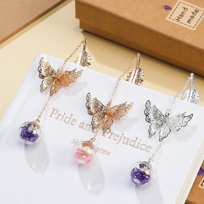 Vintage-Style Metal Feather Bookmark with Butterfly Pendant Birthday Gifts for Teachers Women Mothers Day Valentine's Day Christmas Teacher Gifts for Women Mom Lady Librarian Readers Book Lover