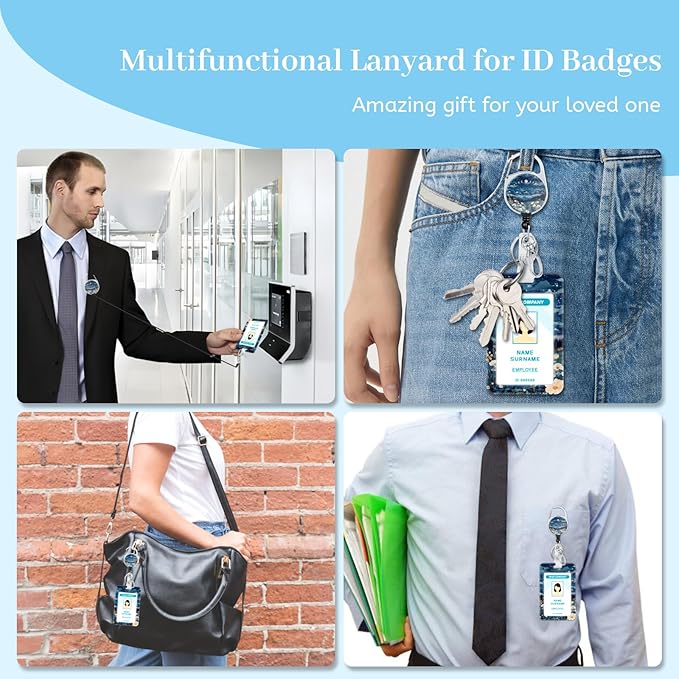 Lanyards for Id Badges, Moon Lunar Eclipse Badge Holder with Retractable Reel Clip, Cute Work Name Tags Keychain Lanyard ID Card Protector Cover for Women Teacher Nurse Nursing Doctor Office