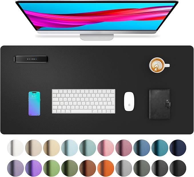 Aothia Leather Desk Pad Protector, Mouse Pad, Office Desk Mat, Non-Slip PU Leather Desk Blotter, Laptop Desk Pad, Waterproof Desk Writing Pad for Office and Home (Black,23.6" x 13.7")