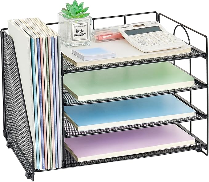 OPNCIE Desk Organizers and Accessories, 4 Tier Paper Letter Tray File Organizer, Office Organization Storage Desk Accessories Workspace Desktop Organizer for Classroom Office Supplies Decor, Black
