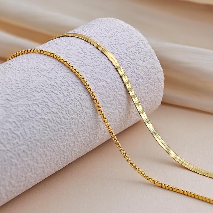 Herringbone Necklace for Women,Dainty Gold Necklace,14k Gold Plated Snake,Gold Chain Choker Necklaces,Simple Gold Layered Necklaces,Gold Jewelry Gift for Women