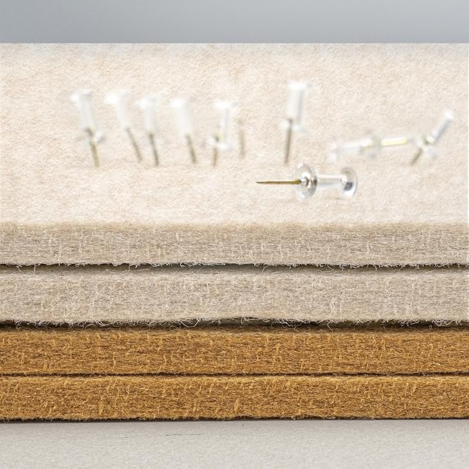 Bulletin Board, 35 x 17 1/2 inches Felt Board - Decorative Pin Board, Cork Board Alternative for Wall, Foldable Picture Board Self-Adhesive Vision Board Prayer Board with 20 Pushpins - Oatmeal