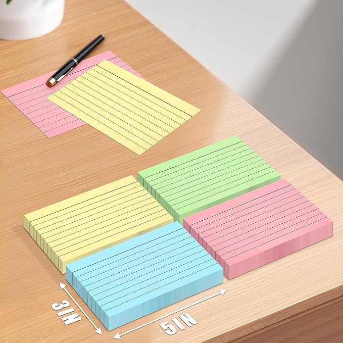 300 Count Colored Index Cards, 3x5 Inches Flash Cards with Ring, Lined Notecards Ruled Study Card Flashcards Heavy Note Cards for Studying, Learning, School, College