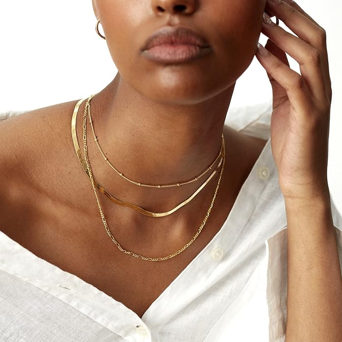 Herringbone Necklace for Women,Dainty Gold Necklace,14k Gold Plated Snake,Gold Chain Choker Necklaces,Simple Gold Layered Necklaces,Gold Jewelry Gift for Women