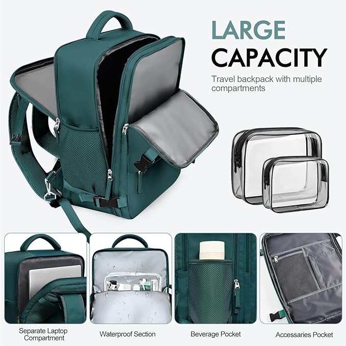 Backpack for Traveling Women Men, Flight-approved Carry-on Travel Backpack Bag, Personal Item Backpack Luggage on Airplanes, Travel Essentials, Peacock Blue