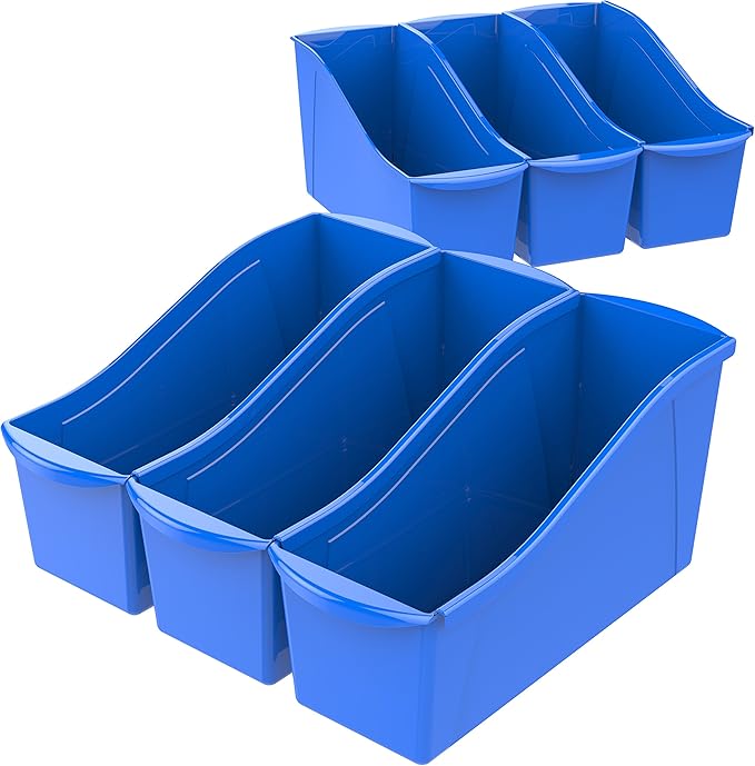 Storex Interlocking Plastic Book Bin Organizer for Home Office Classroom Blue 6-Pack 71101U06C and Green 6-Pack 71104U06C