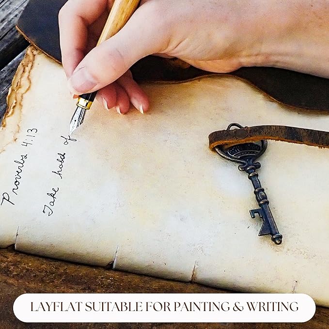 LEATHER VILLAGE Vintage Leather Journal – 200 Handmade Vintage Deckle Edge Paper – Leather bound Journal For Women Men – Vintage Key Closure - Book of Shadows - Red Brown - 6X4 inches (A6)