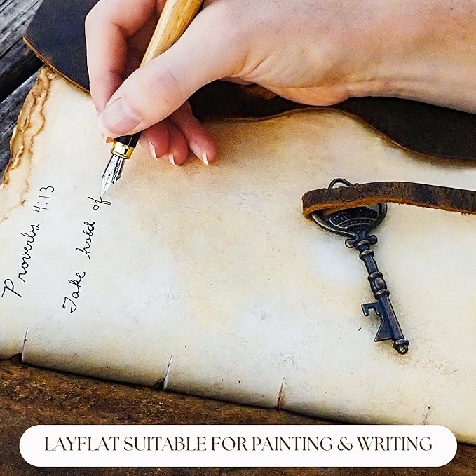 LEATHER VILLAGE Vintage Leather Journal – 200 Handmade Vintage Deckle Edge Paper – Leather bound Journal For Women Men – Vintage Key Closure - Book of Shadows - Aqua - 6X4 inches (A6)