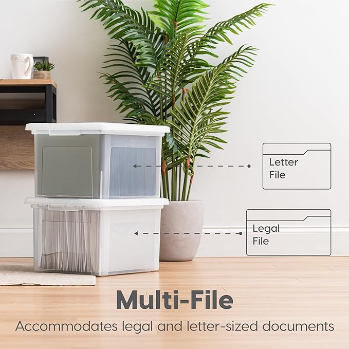 IRIS USA File Box Plastic File Organizer for Letter/Legal File, Document Box, Storage Bin Tote Organizer with Durable and Secure Latching Lid, Stackable, Nestable, BPA-Free, Black 35 Qt. 1 Pack