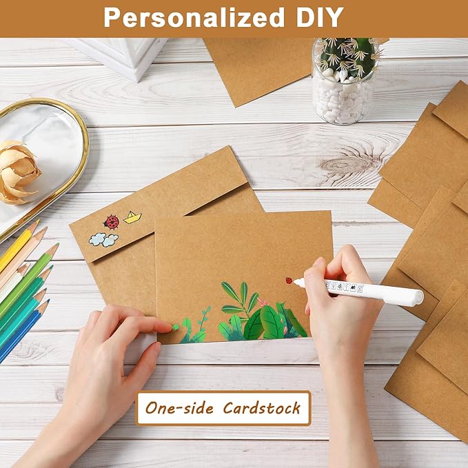 100 Packs Brown Blank Greeting Cards and Envelopes 4 x 6 Heavyweight Flat Cardstock and A4 Envelopes Printable Self Seal for Graduations, Invitations, Thank You Cards, Mailing