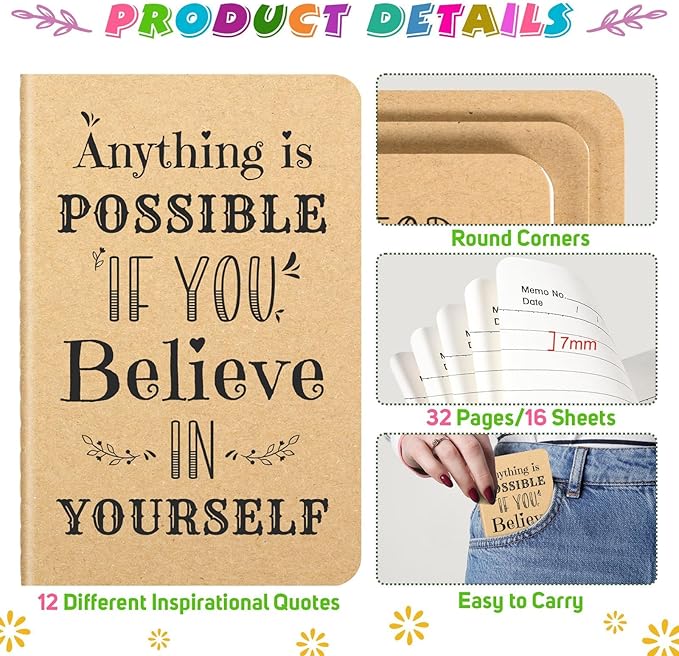 60 Pcs Mini Inspirational Notebooks Bulk with 60 Pcs Colorful Pens, Small Pocket Journal Notepads Set, Motivational Bulk Gifts for Women Men Teacher Student Kids, Fun School Office Supplies,3.5"x5.5"