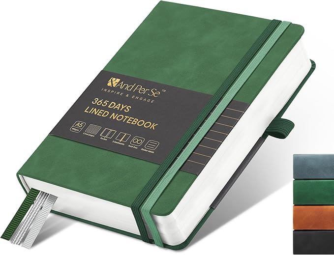 &And Per Se Lined Journal Notebook, 365 Pages, A5, 5.7'' x 8'' 100GSM Thick Paper, Journals for Writing, Hardcover Notebooks for Women Men (Green)