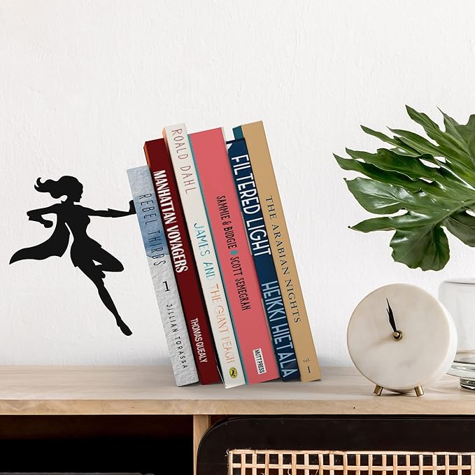 Artori Design Book Ends to Hold Books Heavy Duty - Hidden Metal Bookends for Shelves Desk or countertop - Bookend Book Holder for Home Decorative - Gift for Book End Lovers and Home Décor (Supergal)