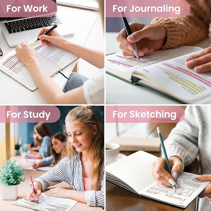 Bullet Dotted Journal Notebook for Women & Men, Hardcover Leather Journal for Writing, A5 Bullet Journaling Notebook for Work & Sketching, Perfect for Office School Home Supplies, 160 Pages, Garden