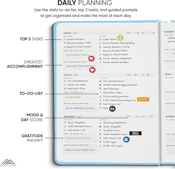 PRODUCTIVITY STORE Pro Max - Dated, 2025 Planner, 8.5" x 11" - The #1 Productivity Planner to Achieve Your 2025 Goals - Planner 2025-2026 - Blue - A4