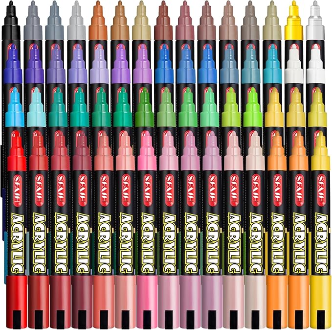 SFAIH Acrylic Creative Markers Set of 60 With 14 Metallics, Organizer, 3mm Medium Tips - Holiday Paint Markers, Gift for Kids and Adults - Art Supplies