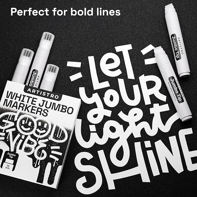 ARTISTRO 5 White Acrylic Paint Pens, Acrylic Paint Markers Jumbo Tip, Fabric Markers for Textile, Canvas, Rock, Glass, Wood, Paper, DYI, Pens for Kids and Adults
