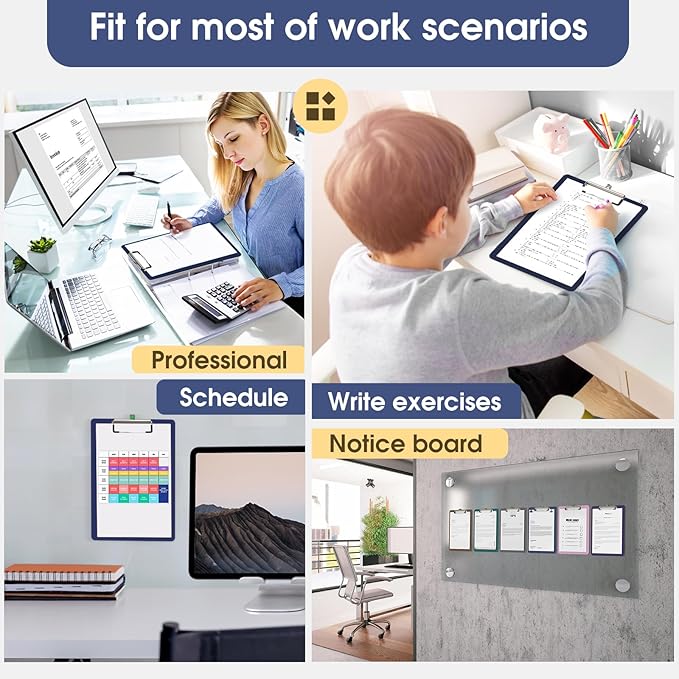 Plastic Clipboards 6 Pack, A4 Blue Clip Board 8.5x11 for Classroom, Students, Kid, Woman, Size 9" x 12.5" with Low Profile Clip, Office & School Supply