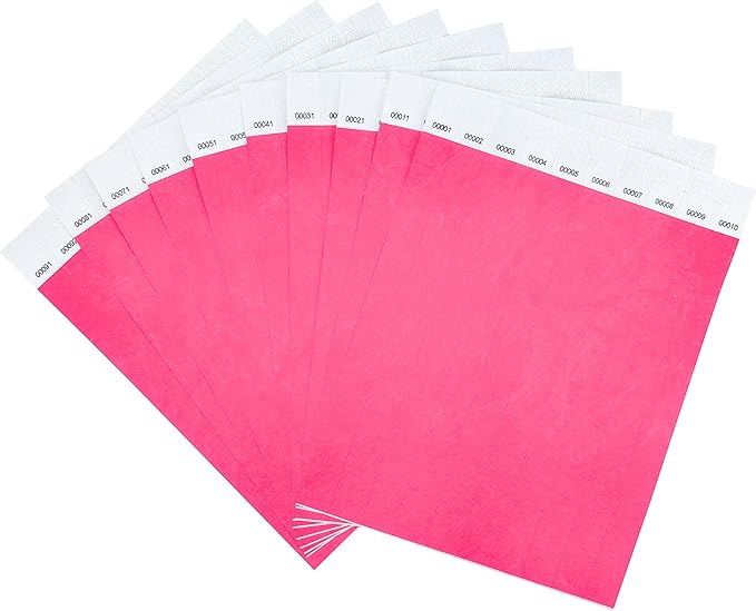 100 Pcs Wristbands, 1-100 Consecutive Numbers Waterproof Tearproof and Printable Wrist Straps Admission Bracelets Tickets (NeonPink)