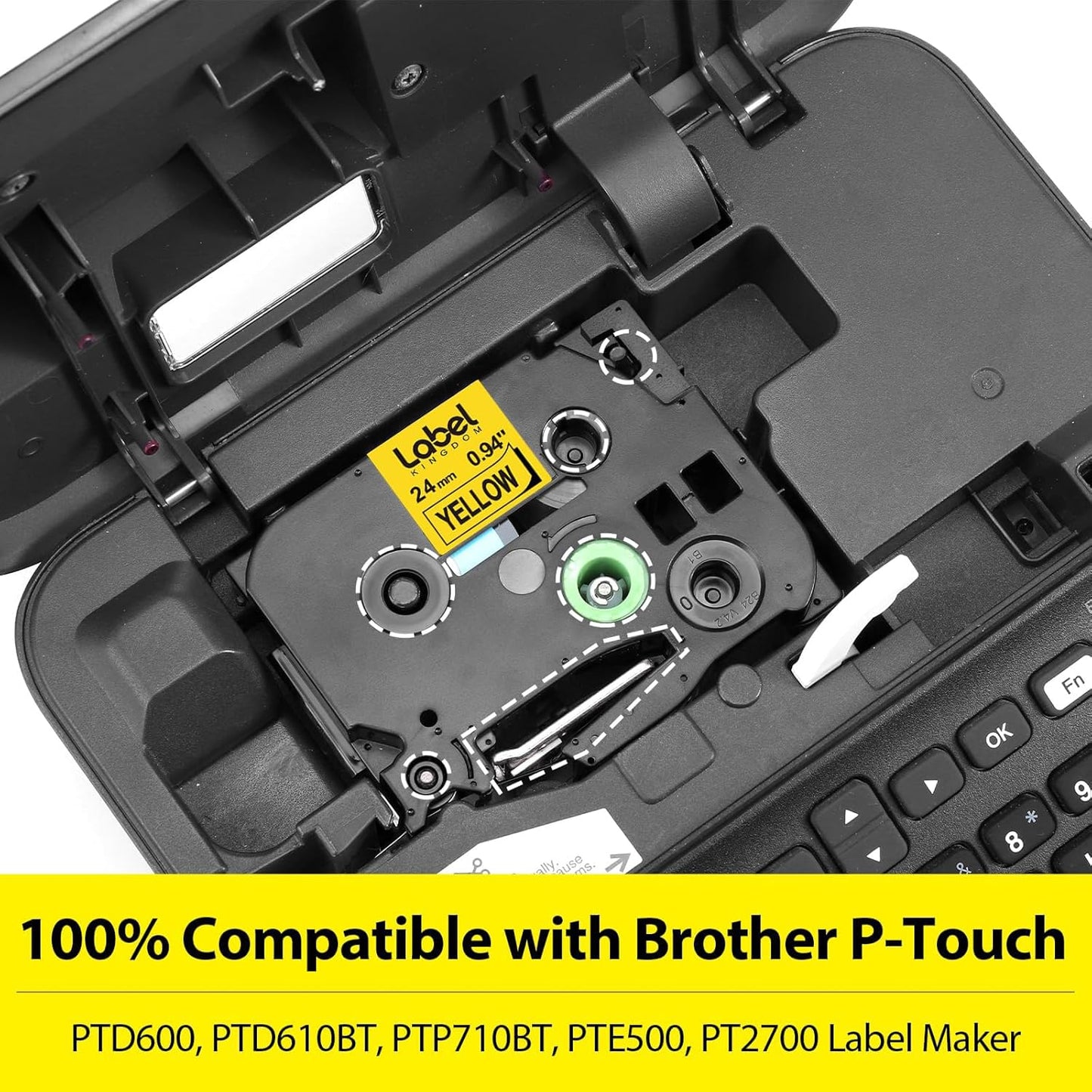 Label KINGDOM TZe-651 24mm Yellow Label Tape Replacement for Brother P-Touch TZ-651 1 Inch Black on Yellow TZ Tape 24mm 0.94 Laminated Yellow Compatible with Brother PTD600 PTD610AD PTP710BT, 3-Pack