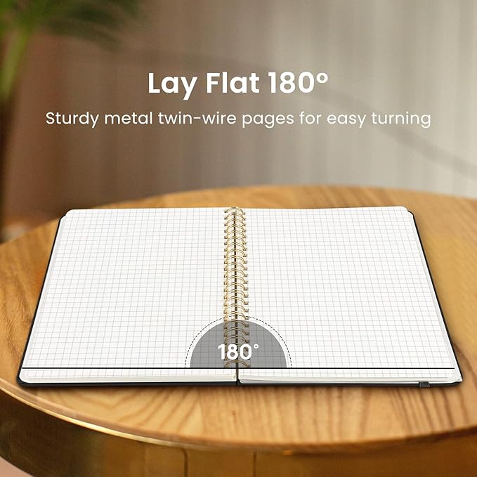 Taja Graph Spiral Journal Notebook for Women & Men, 140 Pages, Graph Paper Hardcover Notebook for Planning & Tracking, Journals for Graphing, A5(6"x8") - Black
