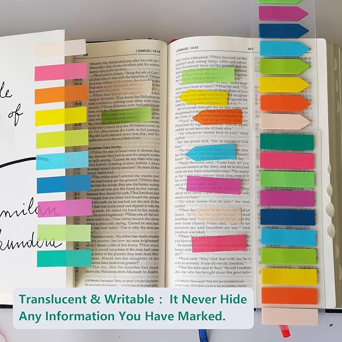 ELII 3600pcs Sticky Book Tabs,Writable Translucent Book Markers Annotating Page Tabs,Transparent Sticky Notes Tabs for Binders