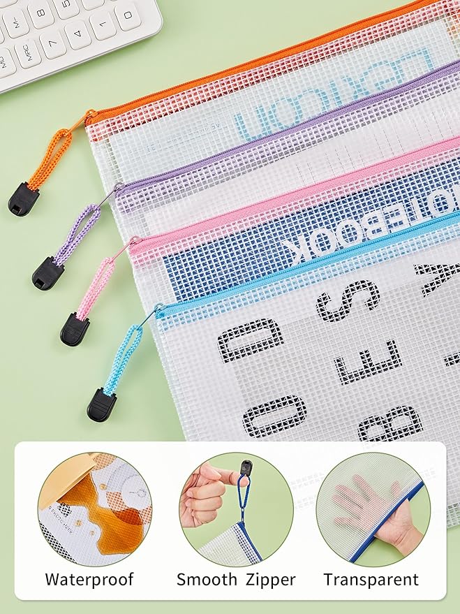 JARLINK 20 Pack 10 Colors Zipper Mesh Document Pouch, 6x9 Inch/A5, Plastic Water-Resistant File Bags, for School Office Supplies, Cosmetics Travel Storage, Assorted Color