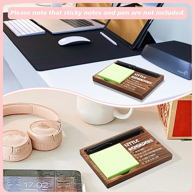 Little Reminders Sticky Note Holder Wooden Notepad & Pen Holder 6.5" x 4.7" Sticky Note Pad Holder Dispenser for Desk Work Motivational Gifts, NPA192