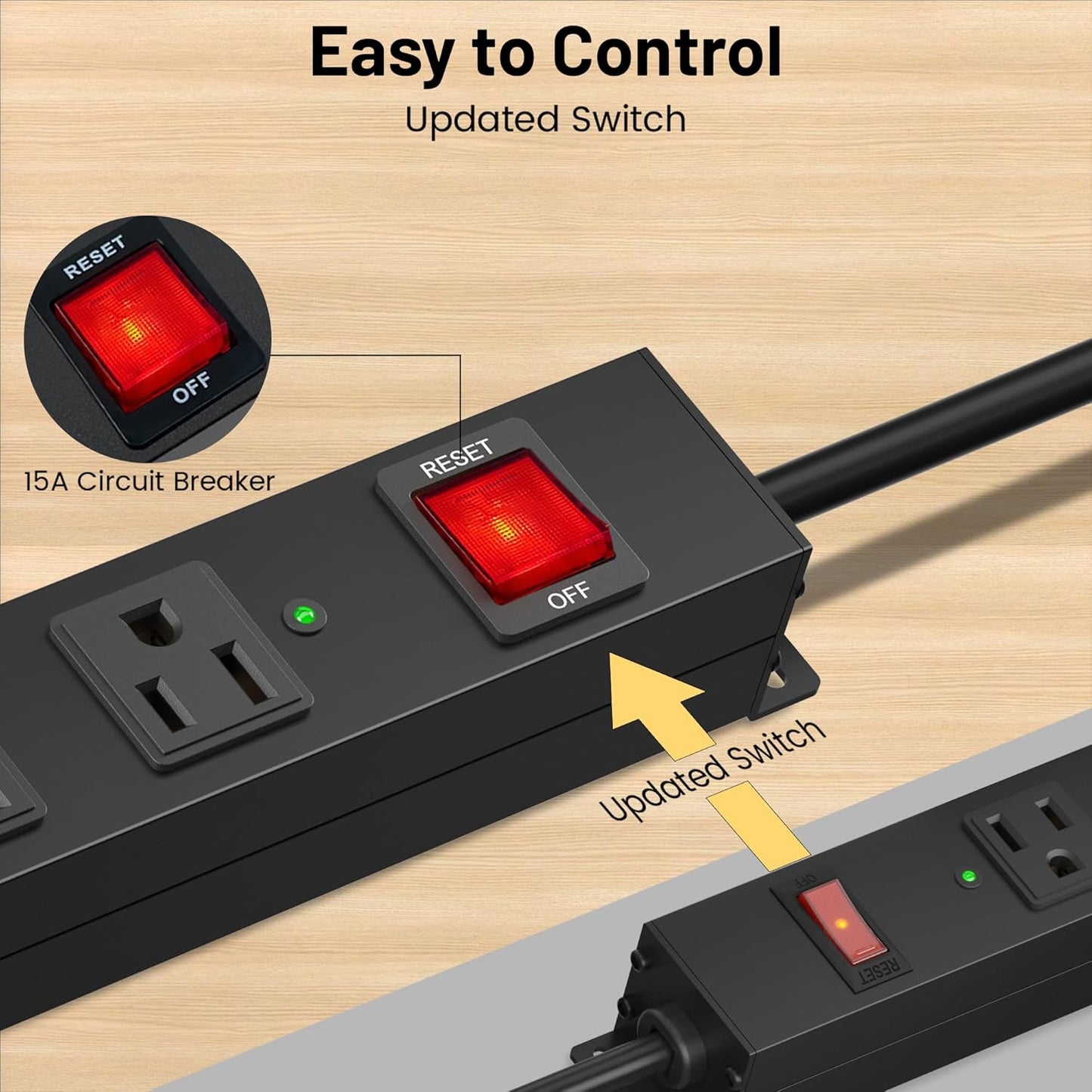 KF 8 Outlet Heavy Duty Power Strip Surge Protector, 2100J Surge Protection Power Strip, 15A/1875W Mountable Power Strips with Upgraded Switch, 14AWG 12FT Power Cord