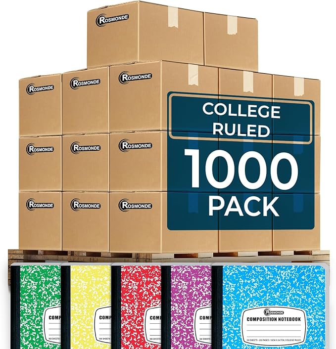 1000 Pack (Pallet) Composition Notebook Bulk, College Ruled, Pallet of Composition Notebooks, 200 Pages (100 Sheets), 9-3/4 x 7-1/2, Bulk Notebooks for School & Office, 4-7 Days Transit