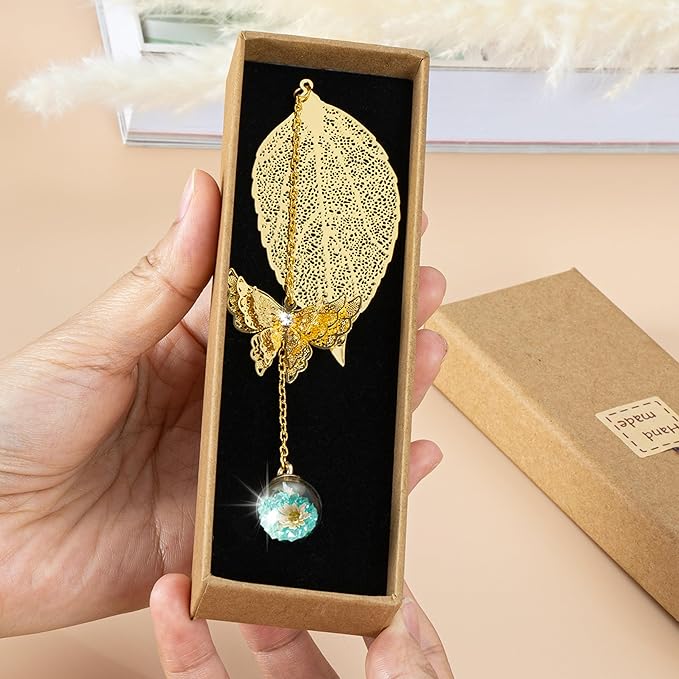 Bookmark with Gift Card,Golden Leaf Book Mark, Rose Flower Craft Gift Card Envelope, Gift for Family, Friend, Kid, Book Lovers rosebw