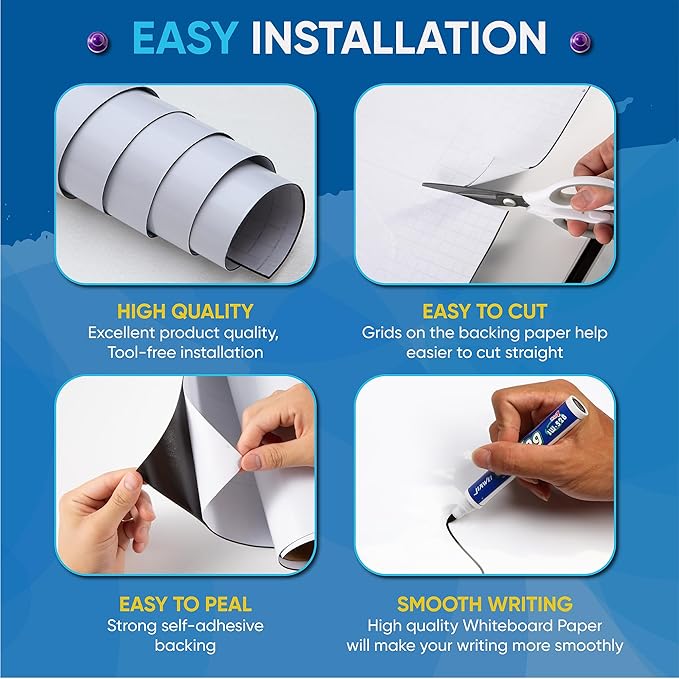 Magnetic Whiteboard Contact Paper 39" x 18”, YOUNGJQ Adhesive Magnetic Dry Erase White Board Sticker for Wall, Peel and Stick Wallpaper, Easy to Write and Clean for Kids Playroom Office