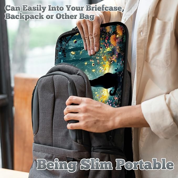 Universal Laptop Sleeve Tablet Case 12 inch, Glowworm Cat Slim Carrying Case Durable Handbag Travel Laptop Bag for Surface Pro 9 8 7/Laptop Go 2 3, MacBook Air 11/12