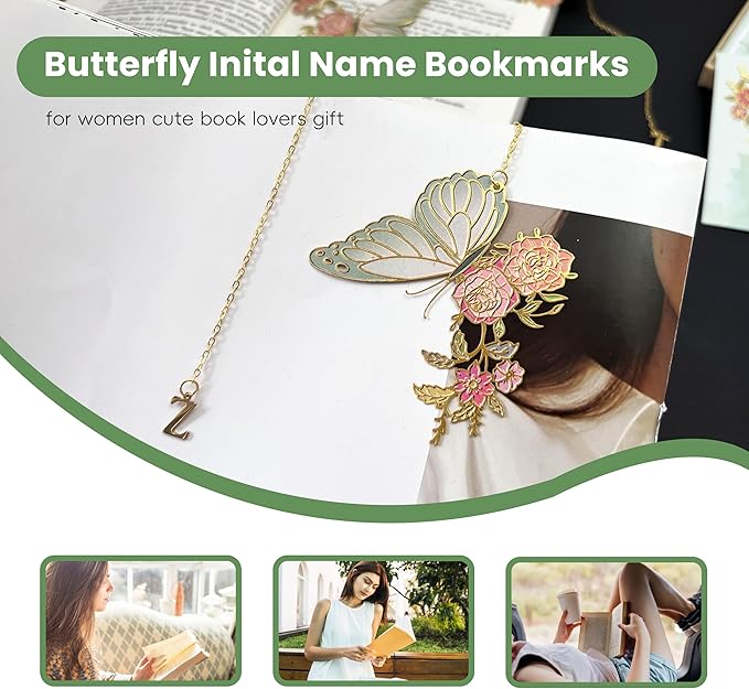 Metal Butterfly Bookmark for Women Cute Book Lovers Gift Butterfly Bookmarks Inital Book Mark Gifts for Reading Women Friend Teacher Appreciation Gifts Mom Birthday Valentines Day Christmas Gift, U