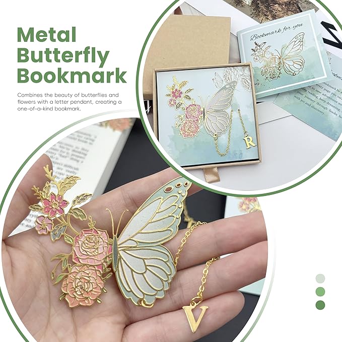 Metal Butterfly Bookmark for Women Cute Book Lovers Gift Butterfly Bookmarks Inital Book Mark Gifts for Reading Women Friend Teacher Appreciation Gifts Mom Birthday Valentines Day Christmas Gift, D