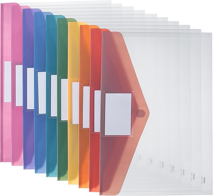 Mr. Pen- Clear Plastic Envelopes with Snap Closure, 10 Pack, A4, Letter Size, Colorful Flaps, Clear Folders for Documents Plastic Envelopes for Documents