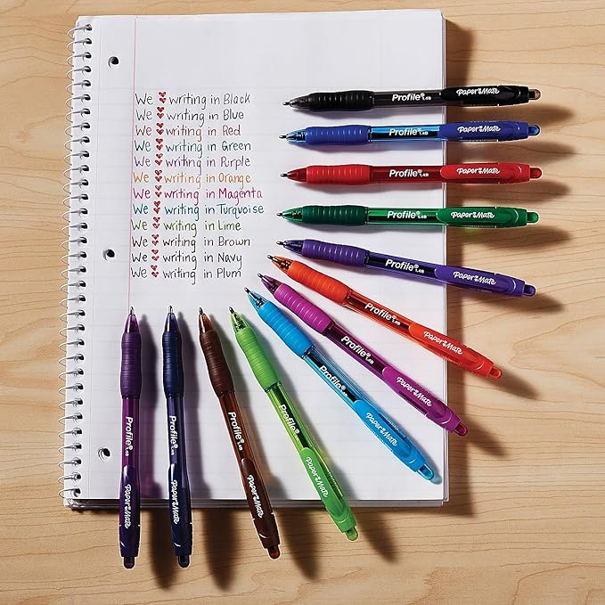 Paper Mate Profile Retractable Ballpoint Pens, Bold (1.4mm), Assorted Colors, 12 Count