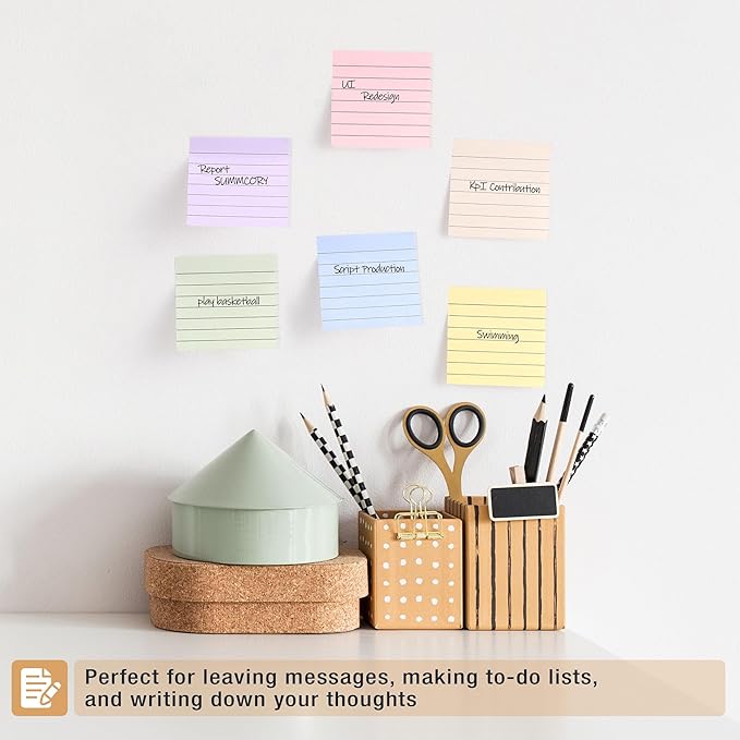 Mr. Pen- Lined Sticky Notes 3x3, 12 Pads, 720 Sheets in Total, Morandi Colors, Sticky Notes with Lines, Sticky Note Pads, Sticky Pads, Sticky Notes Lined, Colorful Sticky Notes, Mr Pen Sticky Notes