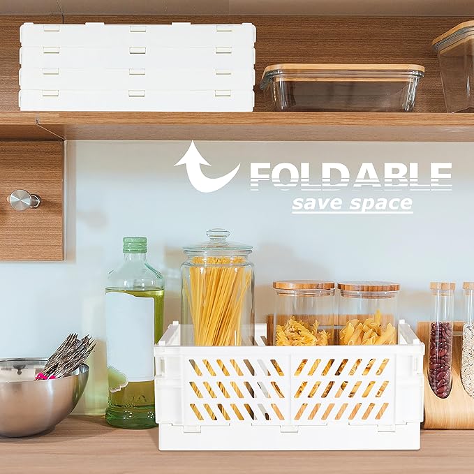 Tixill 2-Pack Mini Foldable Plastic Storage Box Mini Plastic Baskets for Organizing and Storage for Home Kitchen Bedroom Bathroom Office. (White, 16x11x6)