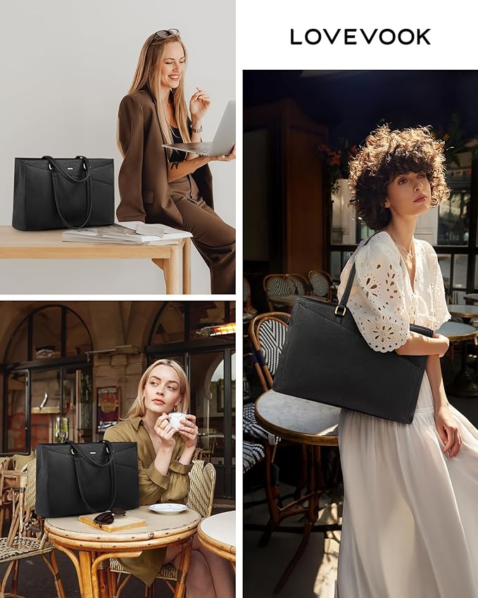 LOVEVOOK Laptop Bag for Women,15.6 Inch Laptop Tote Bag for Women,Vintage Leather Work Tote Bags Computer Teacher Bag,Waterproof Business Bag Office Briefcase