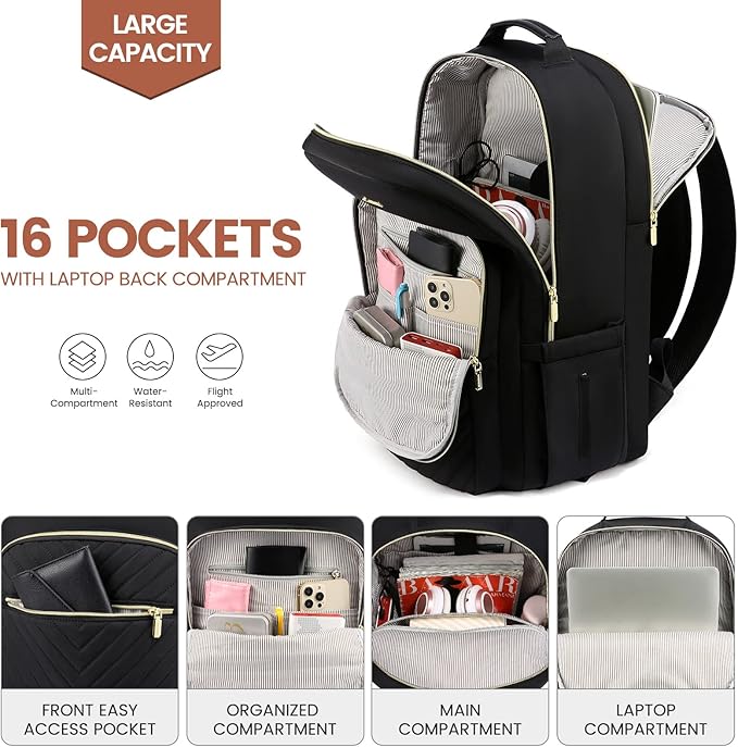 LOVEVOOK Laptop Backpack for Women 18.4 inch,Cute Womens Travel Backpack Purse,Professional Laptop Computer Bag,Waterproof Work Business College Teacher Bags Carry on Backpack with USB Port,Black