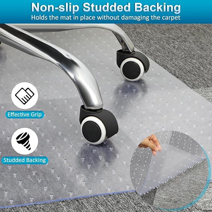 Office Chair Mat for Carpets, Desk Chair Mat for Low Pile Carpeted Floors, Heavy Duty Transparent Office Floor Mat for Office Chair on Carpet, for Work, Home, Gaming (47" X 59" Rectangle)