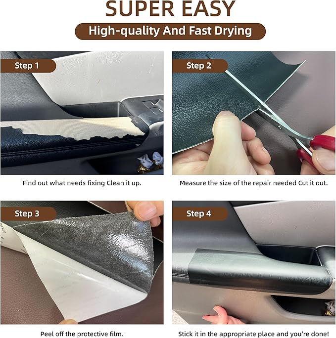 CHEIGHY 2pcs Leather Repair Kit, Self Adhesive Leather Repair Patch for Furniture 8.2X11 inch Vinyl Repair Kit for Couches Car Seats, Sofa, Office Chair, Belt, Jackets (Dark Coffee)
