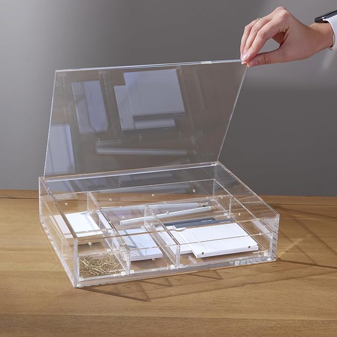 russell+hazel Large Acrylic Flip Box, 12.5” x 6.5”, Desktop Organization, Clear, 1 Count, 98148