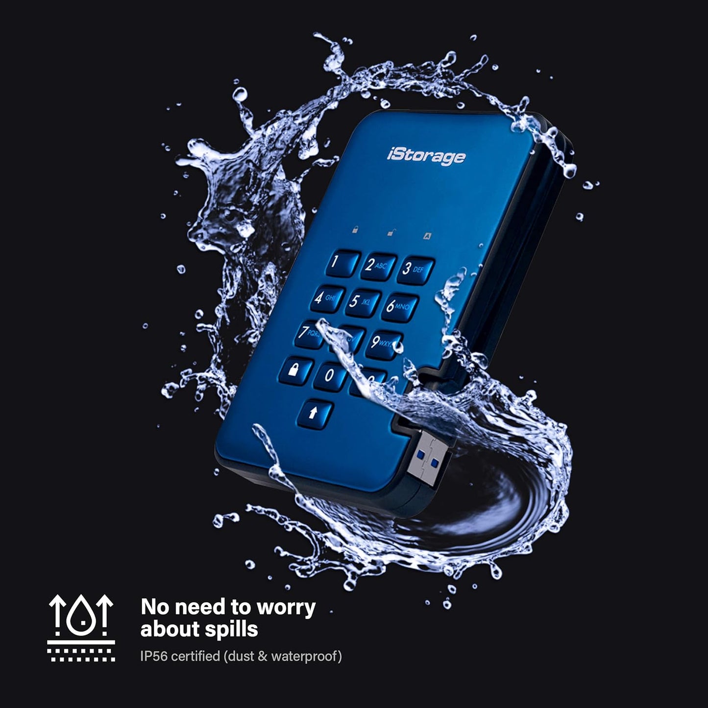 iStorage diskAshur2 HDD 5TB Blue | Secure portable hard drive | Password protected | Dust & water resistant | Hardware Encryption