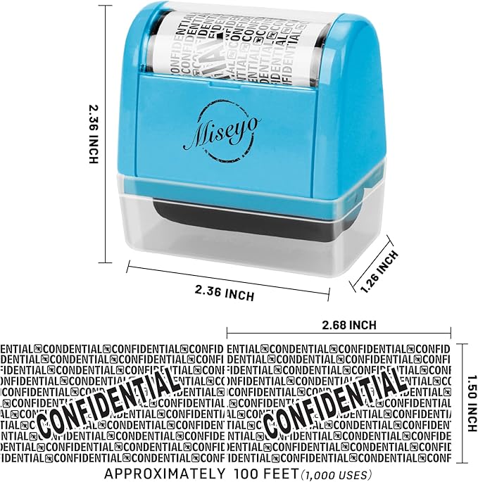 Miseyo Wide Roller Stamp Identity Theft Stamp 1.5 Inch Perfect for Privacy Protection - 3Pack Set (Blue)