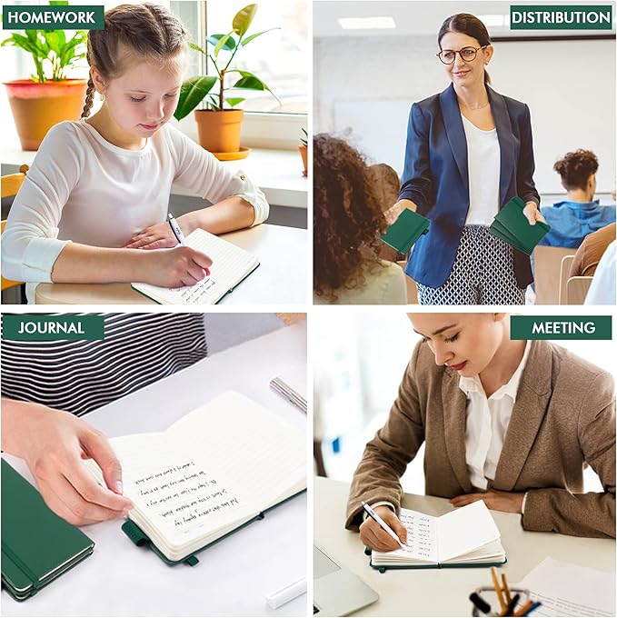 feela 15 Pack Pocket Small Notebooks Bulk, Mini Cute Notepads Hardcover College Ruled Lined Journals with Pen Holder for School Business Memos, with 15 Black Pens, 3.5”x 5.5”, A6, Dark Green