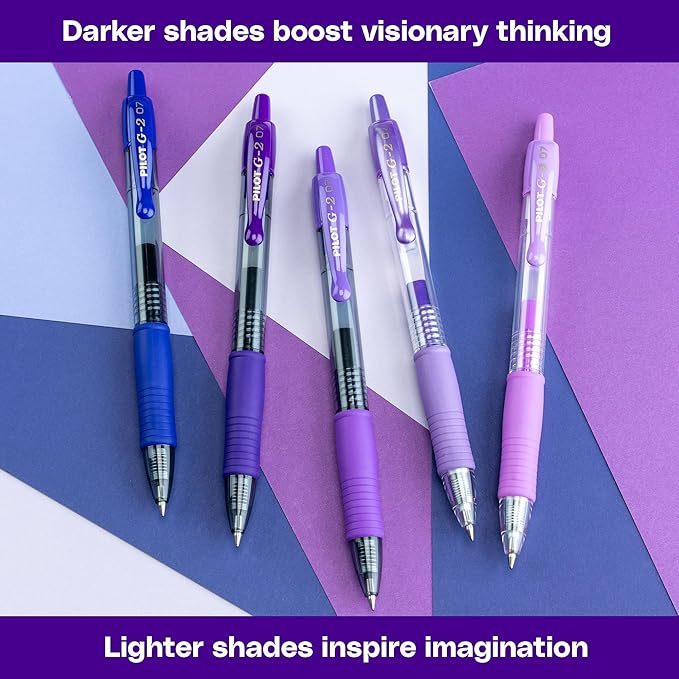 PILOT, G2 Premium Gel Roller Pens, G2 Boost Purples Pack, The Colors of Creativity, 8 Pack Pouch, Fine Point 0.7 mm, Assorted